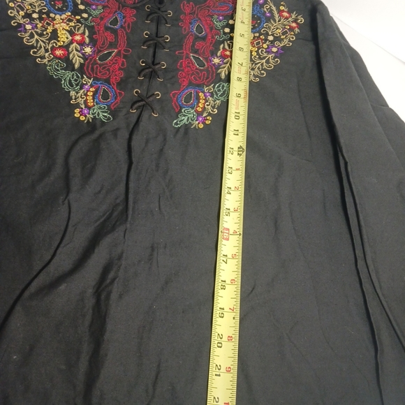 Together! Blouse Women Black Shirt  Embroidery Boho Size Missy M - Picture 2 of 12
